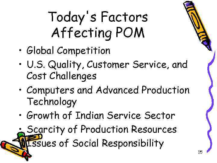 Today's Factors Affecting POM • Global Competition • U. S. Quality, Customer Service, and