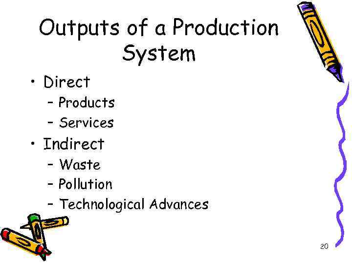 Outputs of a Production System • Direct – Products – Services • Indirect –