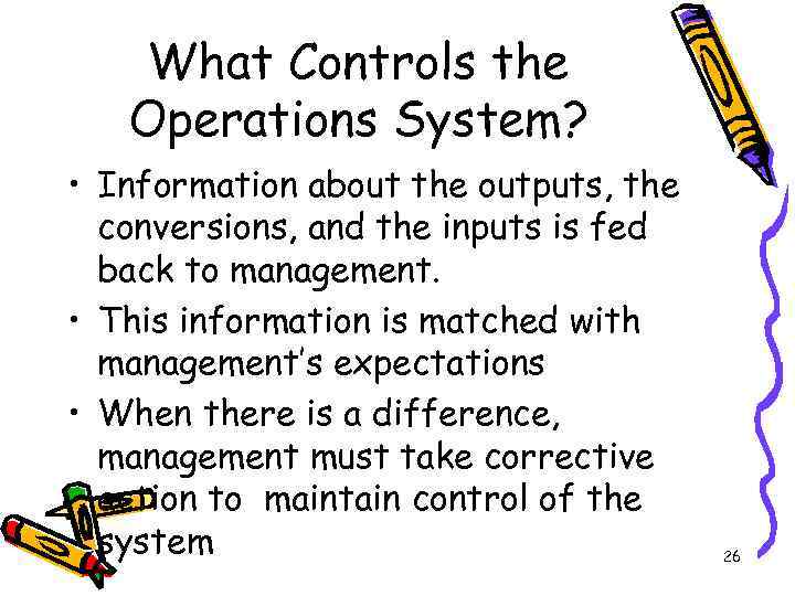What Controls the Operations System? • Information about the outputs, the conversions, and the