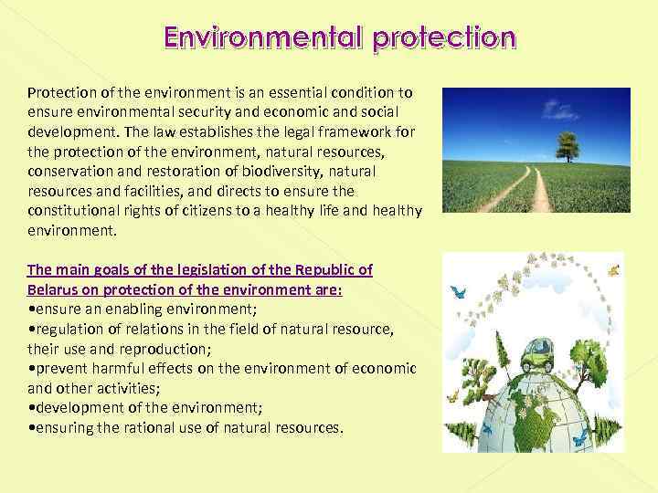 Environmental protection Protection of the environment is an essential condition to ensure environmental security