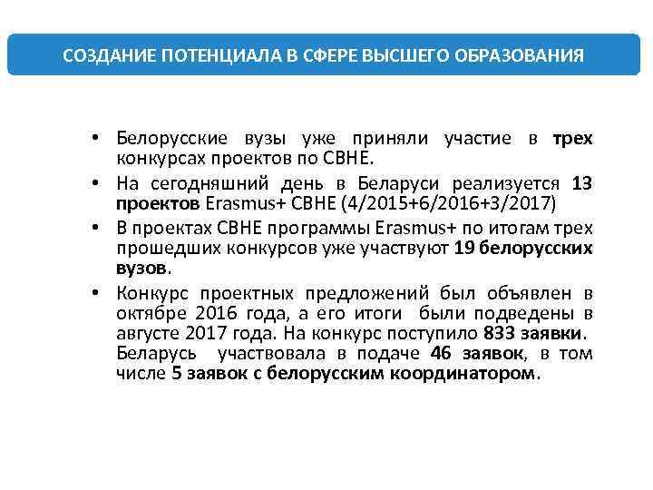 СОЗДАНИЕ ПОТЕНЦИАЛА В СФЕРЕ ВЫСШЕГО ОБРАЗОВАНИЯ • Белорусские вузы уже приняли участие в трех