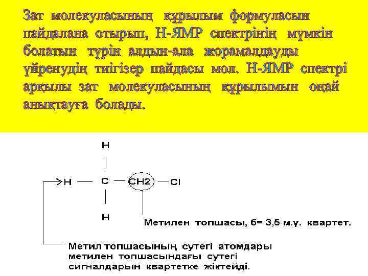 Зат молекуласының құрылым формуласын пайдалана отырып, Н-ЯМР спектрінің мүмкін болатын түрін алдын-ала жорамалдауды үйренудің