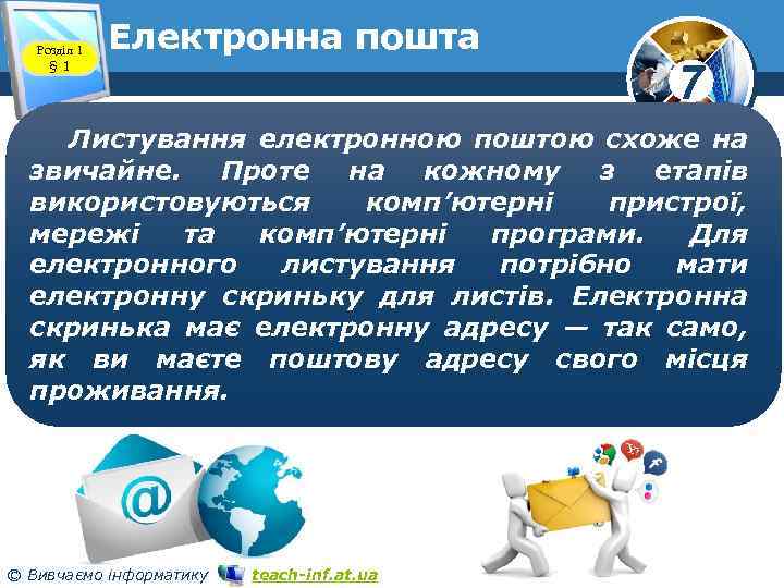 Розділ 1 § 1 Електронна пошта www. teach-inf. at. ua 7 Листування електронною поштою