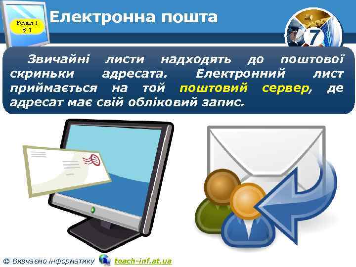 Розділ 1 § 1 Електронна пошта www. teach-inf. at. ua 7 Звичайні листи надходять