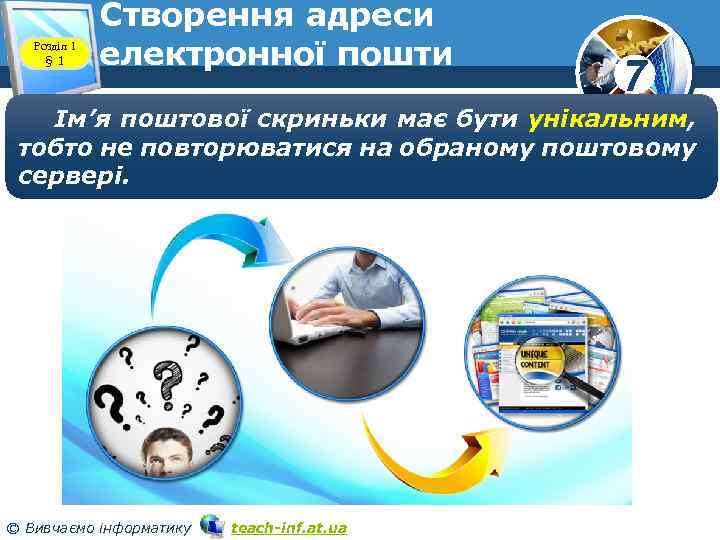 Розділ 1 § 1 Створення адреси електронної пошти www. teach-inf. at. ua 7 Ім’я