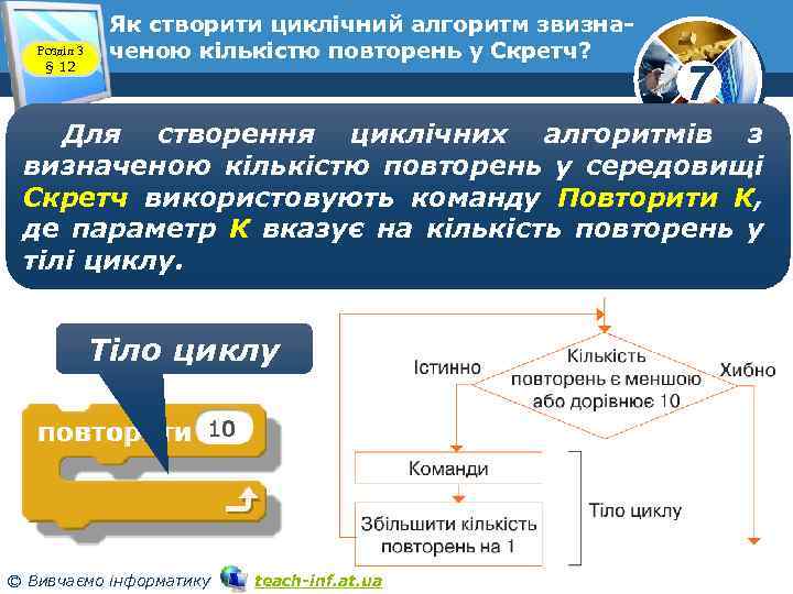 Розділ 3 § 12 Як створити циклічний алгоритм звизначеною кількістю повторень у Скретч? 7