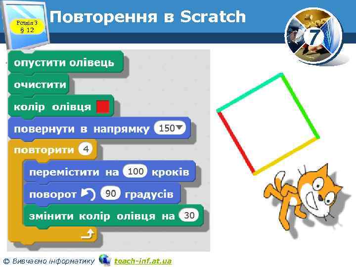 Розділ 3 § 12 Повторення в Scratch © Вивчаємо інформатику teach-inf. at. ua 7