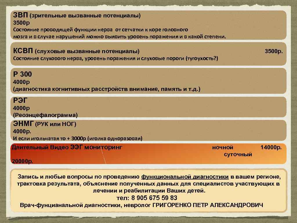 ЗВП (зрительные вызванные потенциалы) 3500 р Состояние проводящей функции нерва от сетчатки к коре