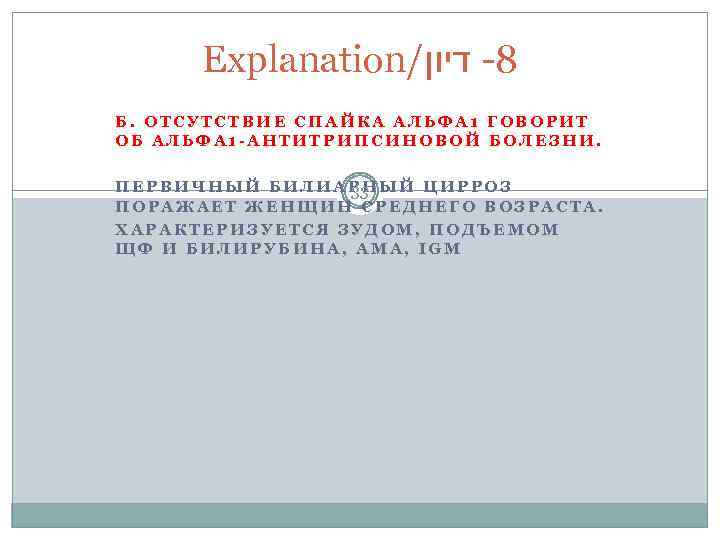 Explanation/ 8 - דיון Б. ОТСУТСТВИЕ СПАЙКА АЛЬФА 1 ГОВОРИТ ОБ АЛЬФА 1 -АНТИТРИПСИНОВОЙ