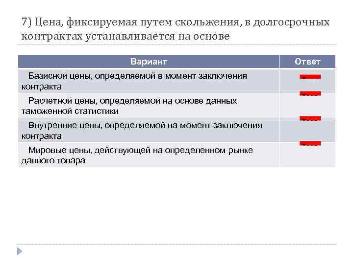 7) Цена, фиксируемая путем скольжения, в долгосрочных контрактах устанавливается на основе Вариант Базисной цены,