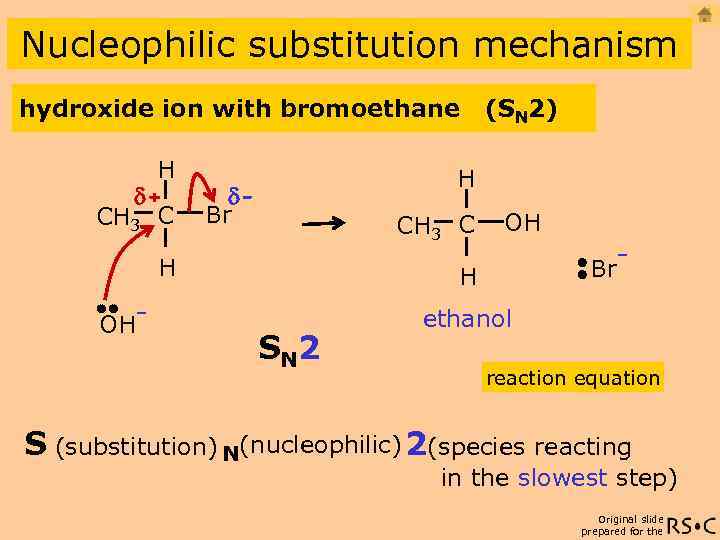 Nucleophilic substitution mechanism hydroxide ion with bromoethane H + CH 3 C H Br