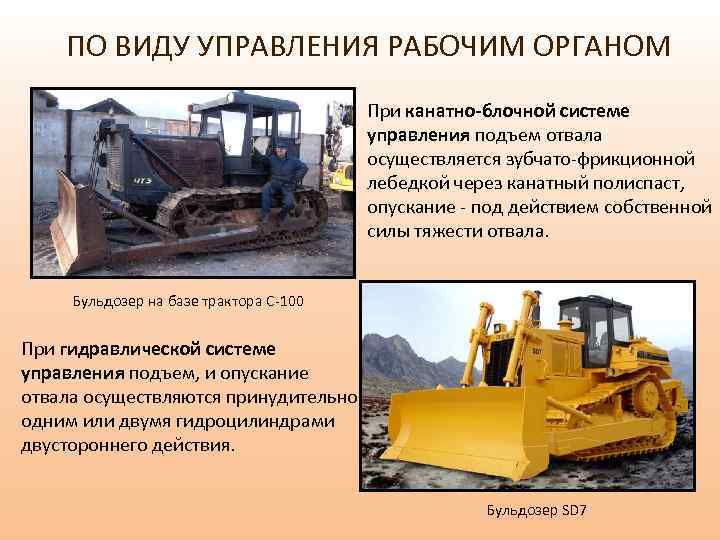 ПО ВИДУ УПРАВЛЕНИЯ РАБОЧИМ ОРГАНОМ При канатно-блочной системе управления подъем отвала осуществляется зубчато-фрикционной лебедкой