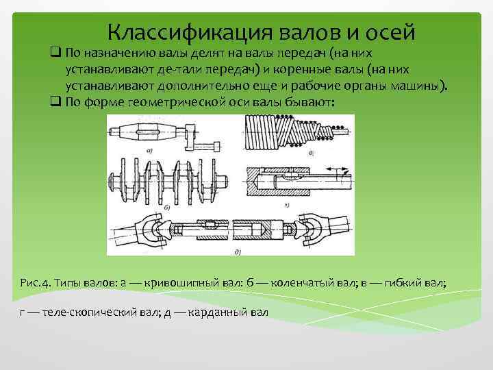 Классификация валов и осей q По назначению валы делят на валы передач (на них