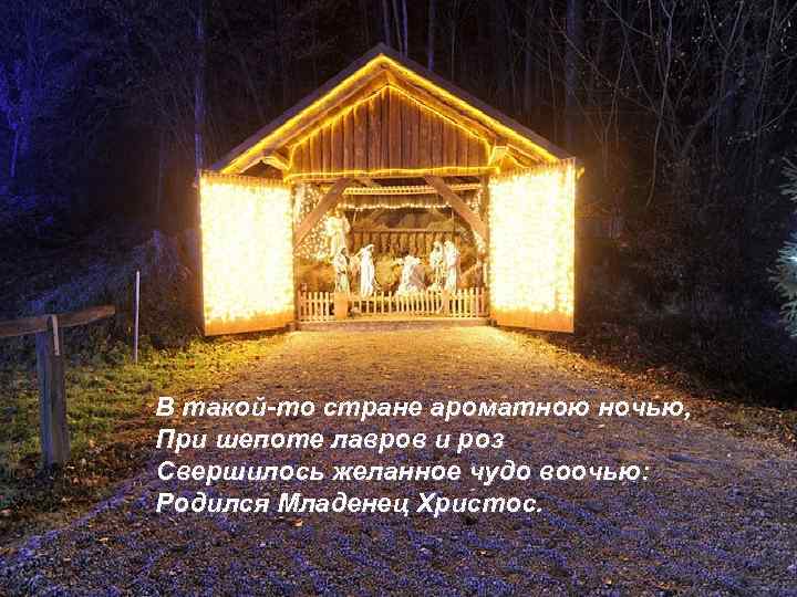 В такой-то стране ароматною ночью, При шепоте лавров и роз Свершилось желанное чудо воочью: