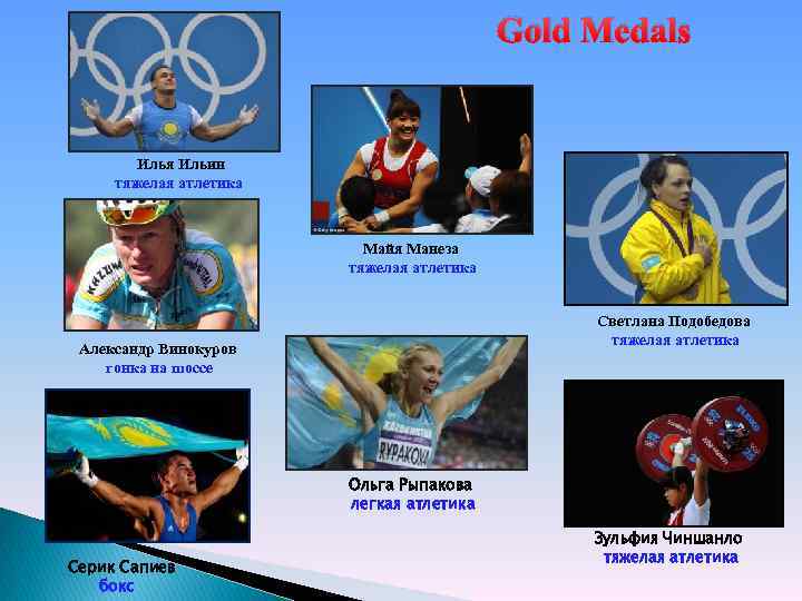 Gold Medals Илья Ильин тяжелая атлетика Майя Манеза тяжелая атлетика Светлана Подобедова тяжелая атлетика