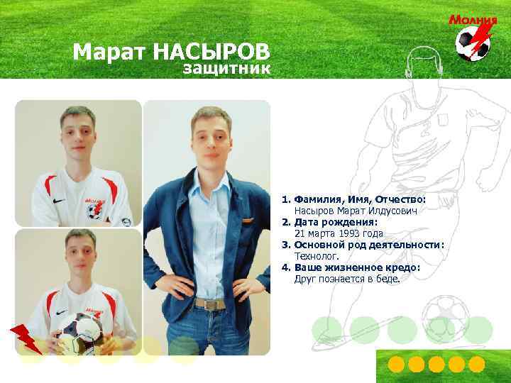 Марат НАСЫРОВ защитник 1. Фамилия, Имя, Отчество: Насыров Марат Илдусович 2. Дата рождения: 21