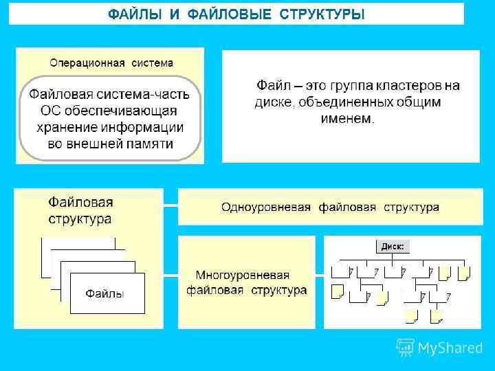 Понятие файла и его структура Файл- Специально организованная структура данных, распознаваемая компьютером как единое