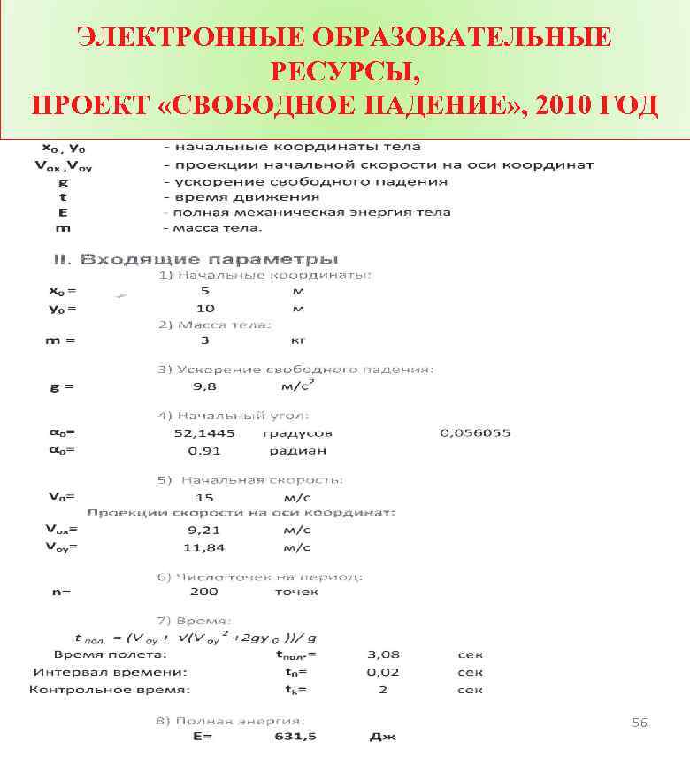 ЭЛЕКТРОННЫЕ ОБРАЗОВАТЕЛЬНЫЕ РЕСУРСЫ, ПРОЕКТ «СВОБОДНОЕ ПАДЕНИЕ» , 2010 ГОД 56 