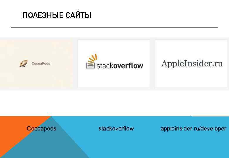 ПОЛЕЗНЫЕ САЙТЫ Cocoapods stackoverflow appleinsider. ru/developer 