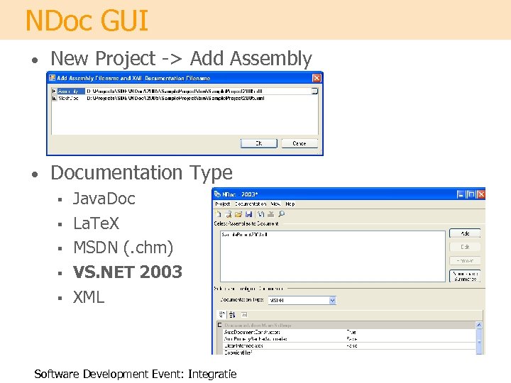 NDoc GUI • New Project -> Add Assembly • Documentation Type § § §