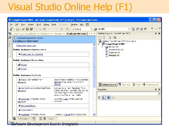 Visual Studio Online Help (F 1) Software Development Event: Integratie 