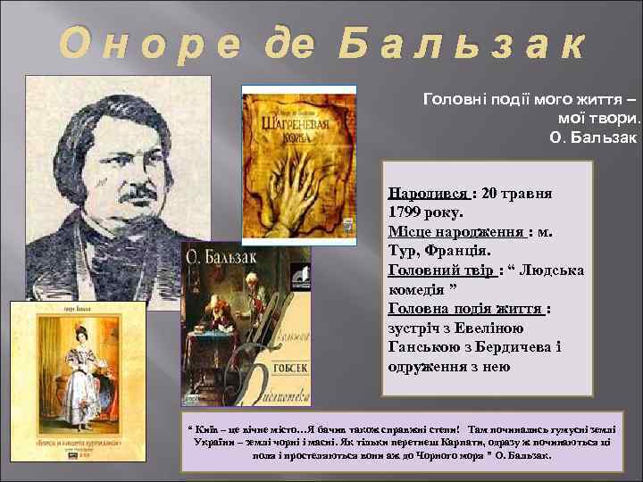 О н о р е де Б а л ь з а к Головні