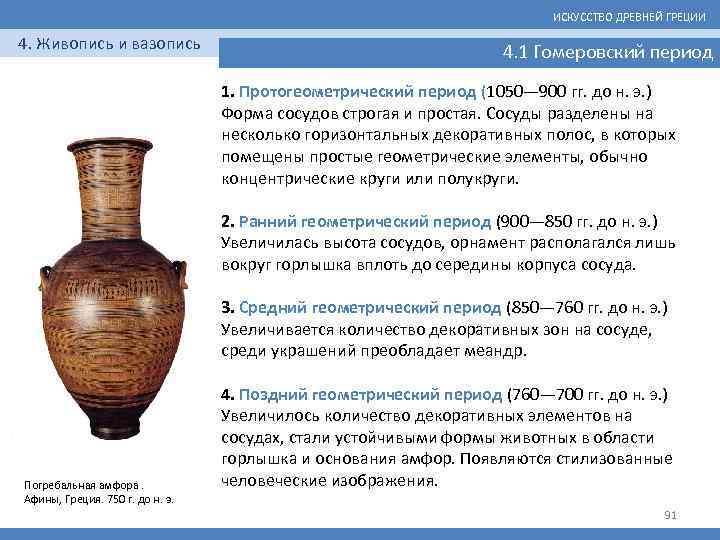 ИСКУССТВО ДРЕВНЕЙ ГРЕЦИИ 4. Живопись и вазопись 4. 1 Гомеровский период 1. Протогеометрический период