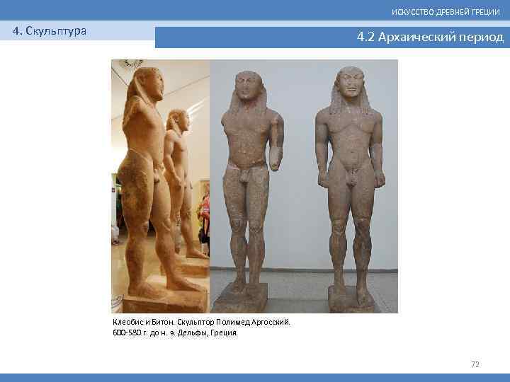 ИСКУССТВО ДРЕВНЕЙ ГРЕЦИИ 4. Скульптура 4. 2 Архаический период Клеобис и Битон. Скульптор Полимед
