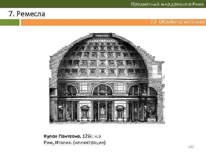 Предметный мир древнего Рима 7. Ремесла 7. 2 Обработка металлов Купол Пантеона. 126 г.