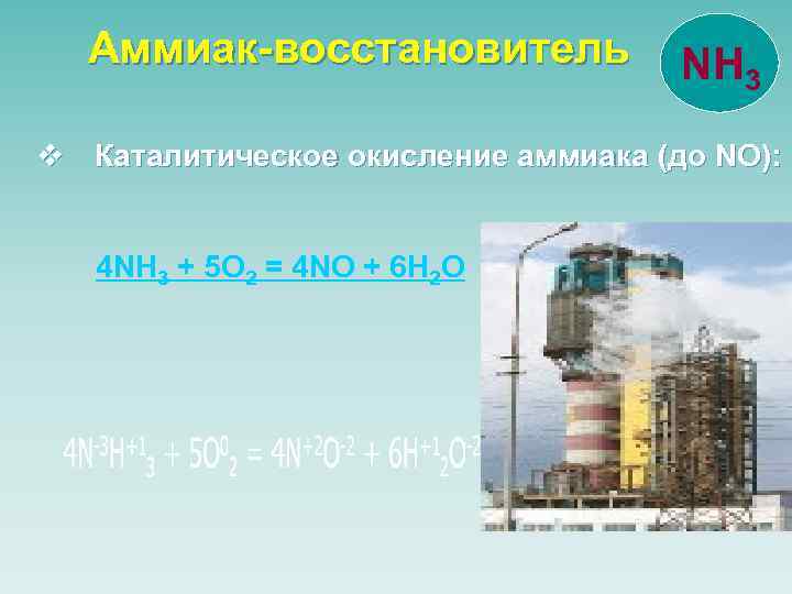 Аммиак-восстановитель NH 3 v Каталитическое окисление аммиака (до NO): 4 NH 3 + 5