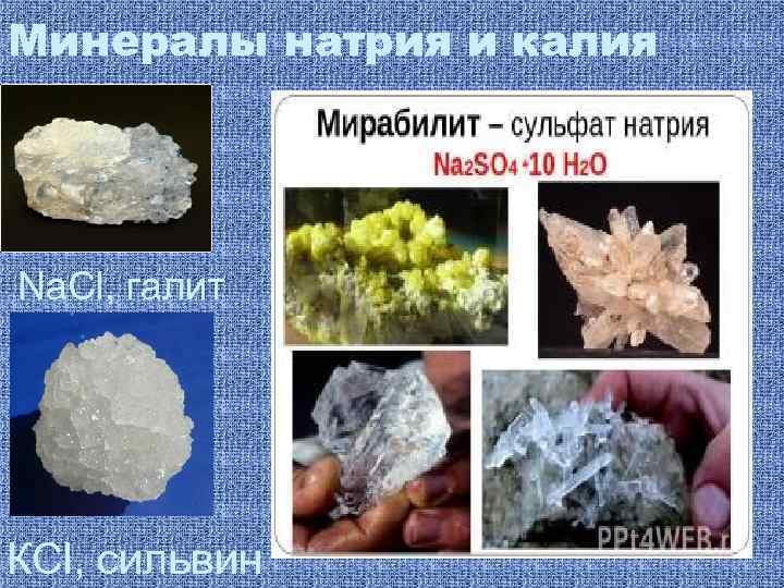 Минералы натрия и калия Na. Сl, галит КСl, сильвин 