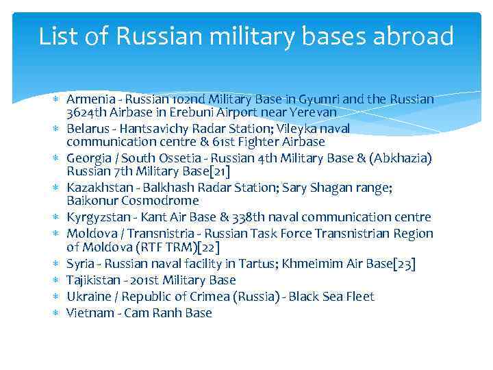 List of Russian military bases abroad Armenia - Russian 102 nd Military Base in