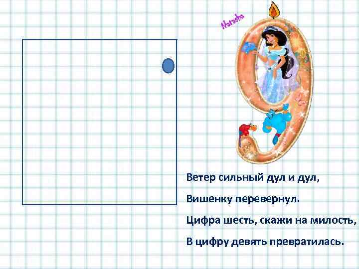 Ветер сильный дул и дул, Вишенку перевернул. Цифра шесть, скажи на милость, В цифру