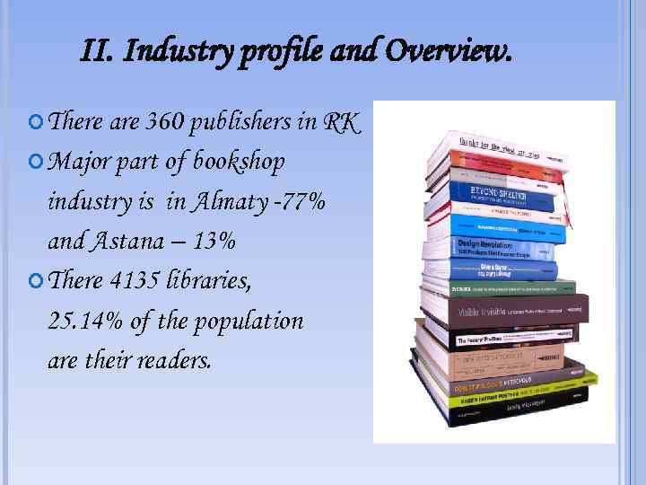 II. Industry profile and Overview. There are 360 publishers in RK Major part of