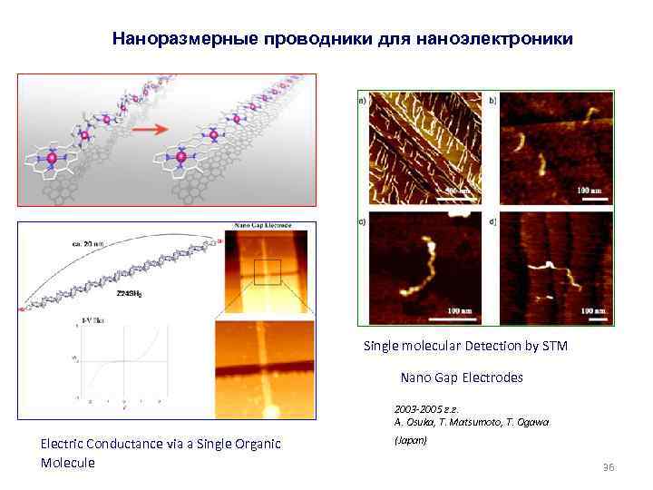 Наноразмерные проводники для наноэлектроники Single molecular Detection by STM Nano Gap Electrodes 2003 -2005