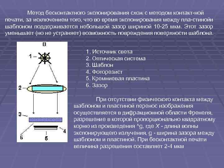 Метод бесконтактного экспонирования схож с методом контакт ной печати, за исключением того, что во