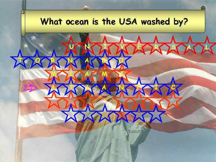 What ocean is the USA washed by? U T O N I V R