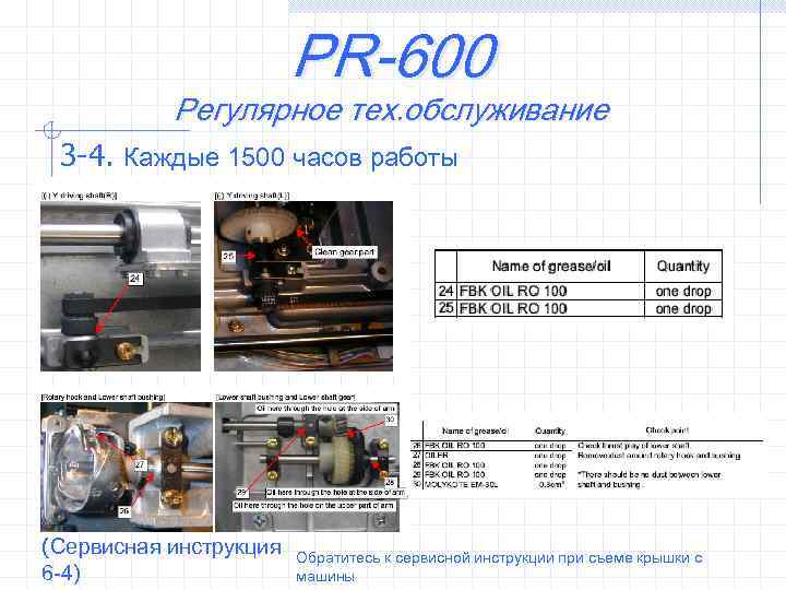 PR-600 Регулярное тех. обслуживание 3 -4. Каждые 1500 часов работы (Сервисная инструкция 6 -4)