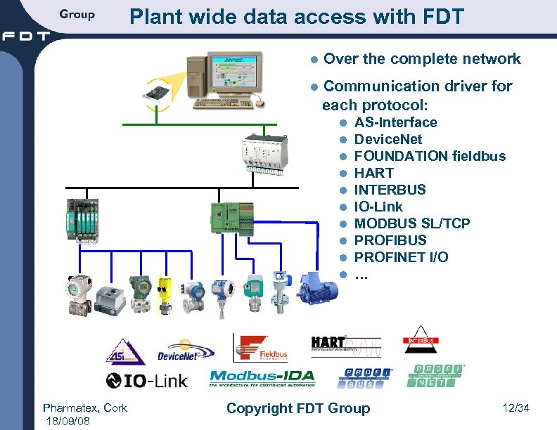 Plant wide data access with FDT l Over the complete network l Communication driver