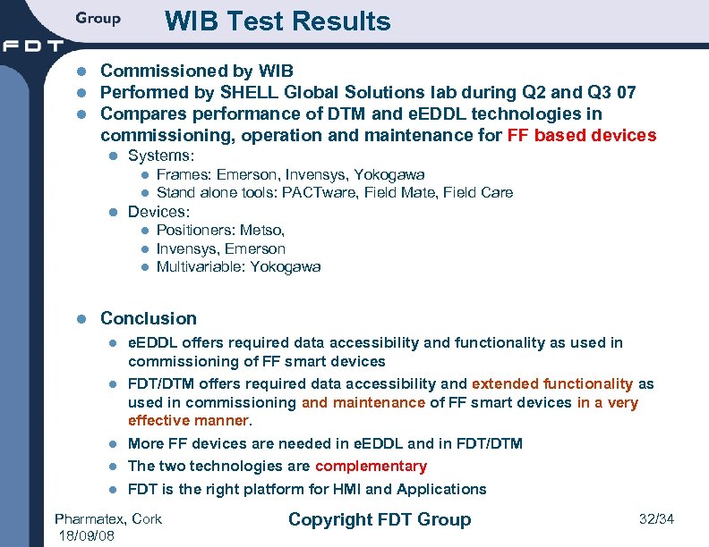 WIB Test Results l l l Commissioned by WIB Performed by SHELL Global Solutions