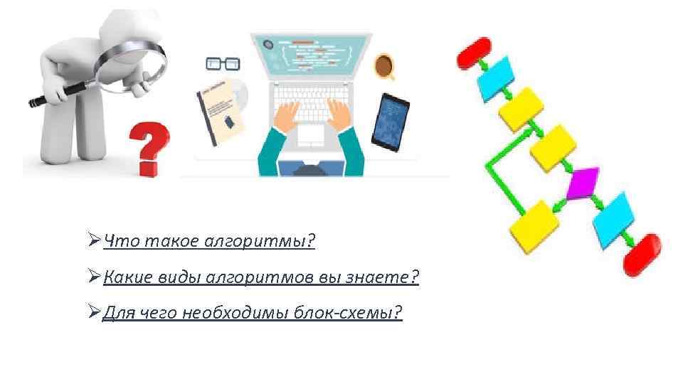 ØЧто такое алгоритмы? ØКакие виды алгоритмов вы знаете? ØДля чего необходимы блок-схемы? 
