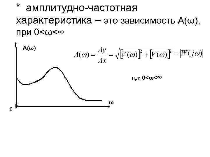 * амплитудно-частотная характеристика – это зависимость А(ω), при 0<ω<∞ А(ω) при 0<ω<∞ ω 0