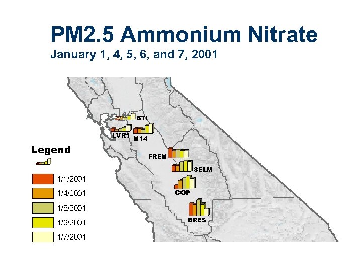 PM 2. 5 Ammonium Nitrate January 1, 4, 5, 6, and 7, 2001 BTI