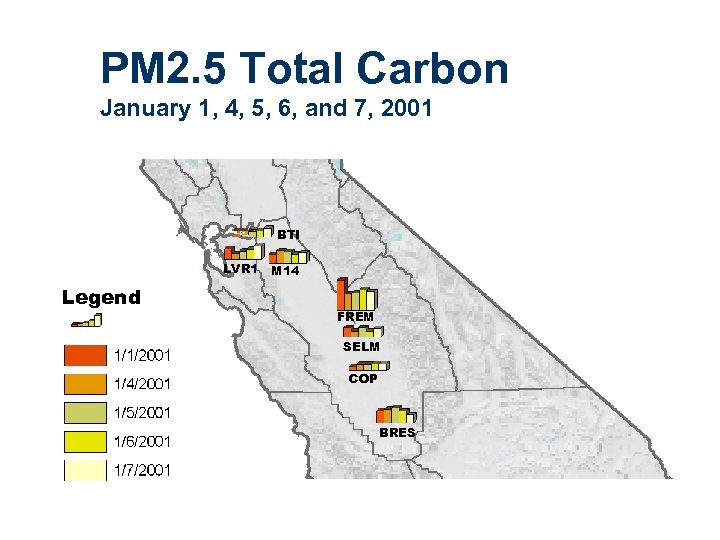 PM 2. 5 Total Carbon January 1, 4, 5, 6, and 7, 2001 BTI