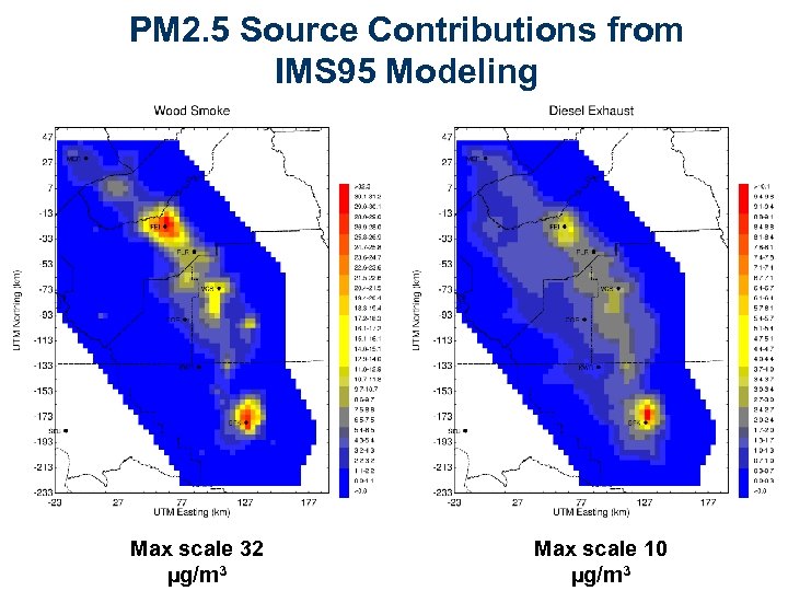 PM 2. 5 Source Contributions from IMS 95 Modeling Max scale 32 µg/m 3