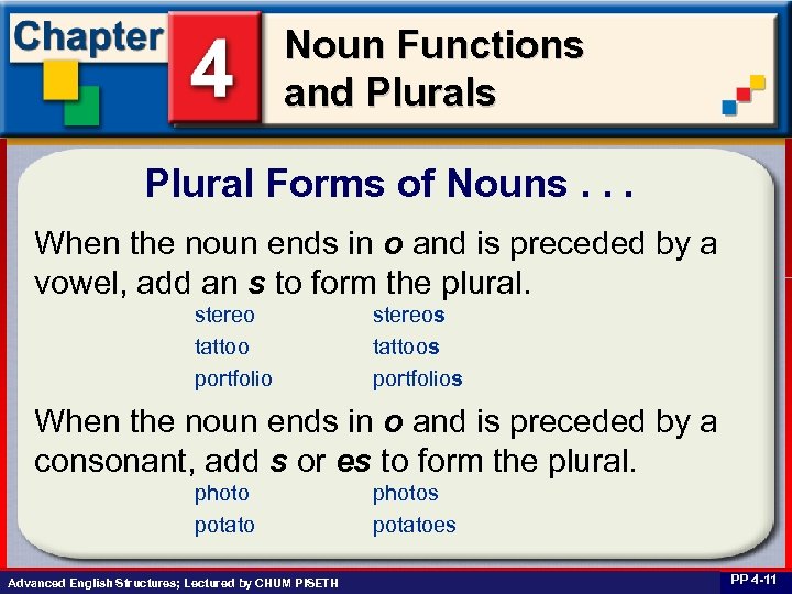 Noun Functions and Plurals Plural Forms of Nouns. . . When the noun ends