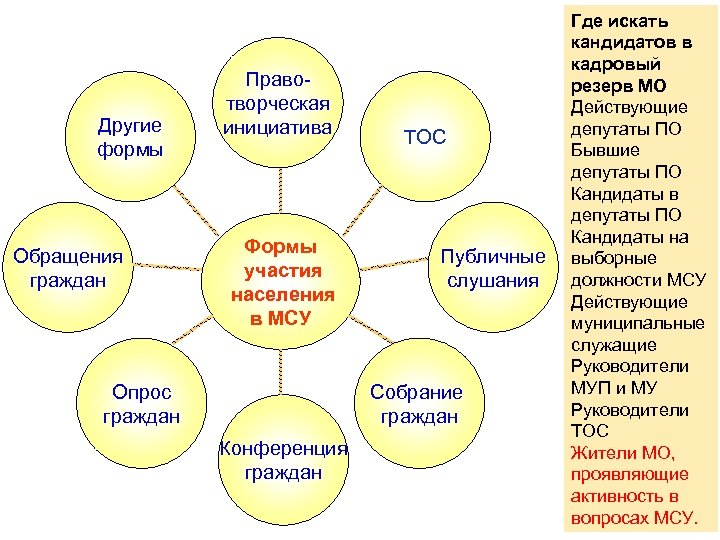 Другие формы Обращения граждан Правотворческая инициатива Формы участия населения в МСУ Опрос граждан ТОС