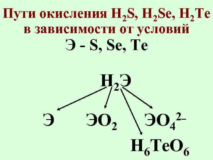 Пути окисления H 2 S, H 2 Se, H 2 Te в зависимости от