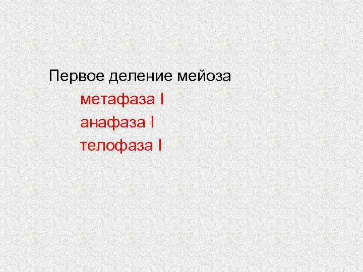 Первое деление мейоза метафаза I анафаза I телофаза I 