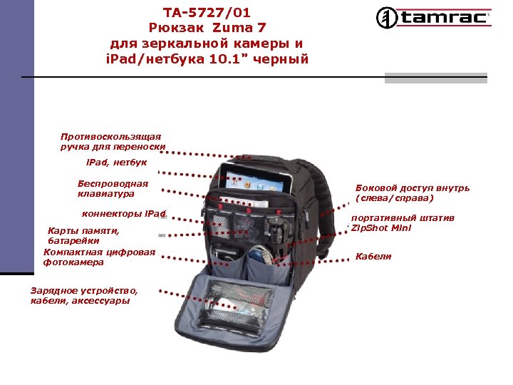 TA-5727/01 Рюкзак Zuma 7 для зеркальной камеры и i. Pad/нетбука 10. 1